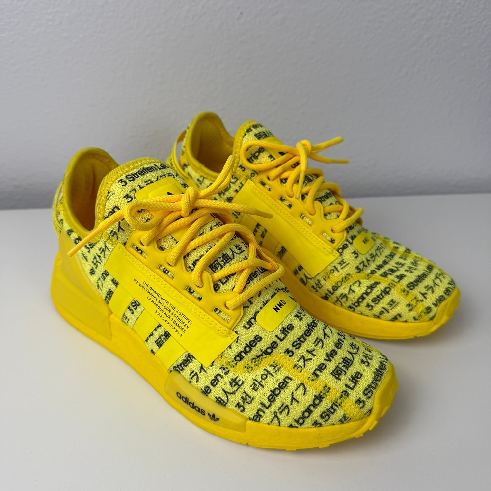 Adidas NMD R1 V2 Youth 5.5 Yellow Black All Over Print Sneakers FZ6236